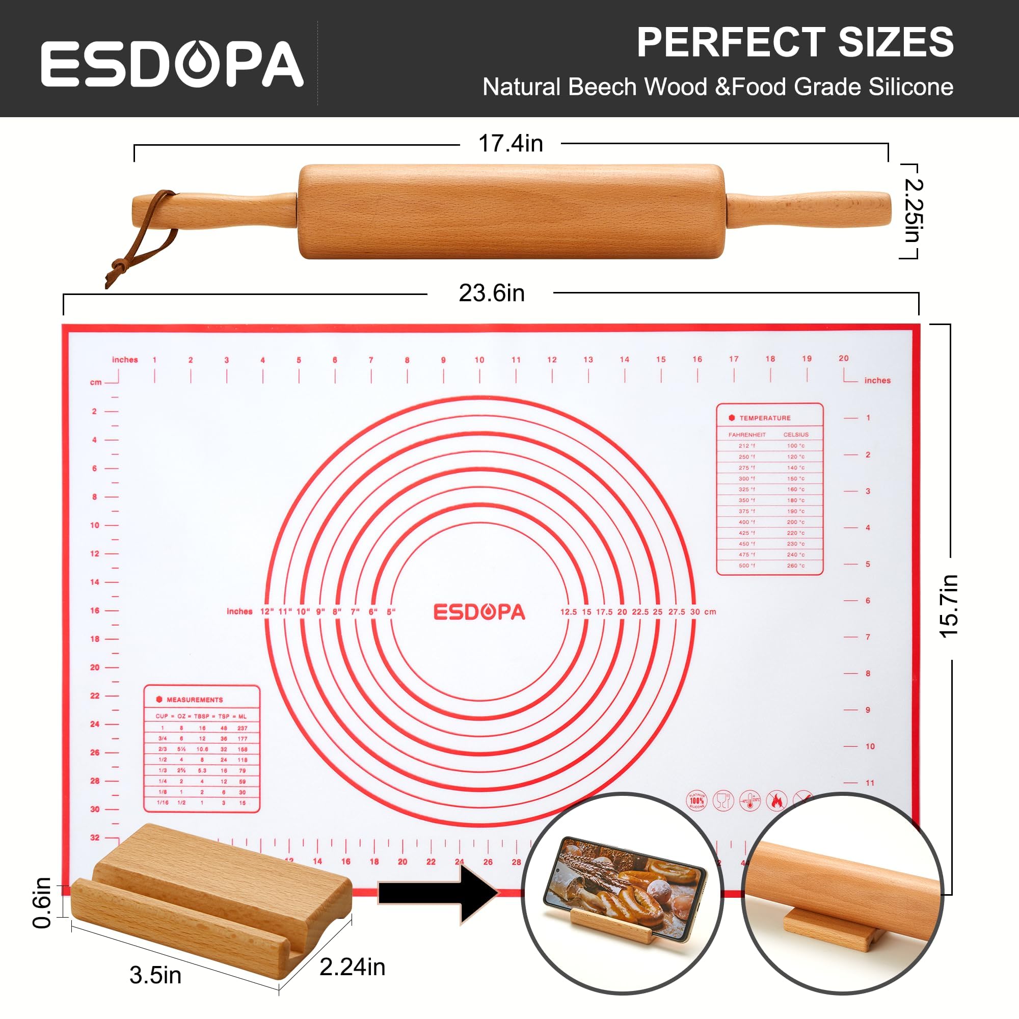 Base de madera anti-deslizante para guardar y estabilizar el rodillo.