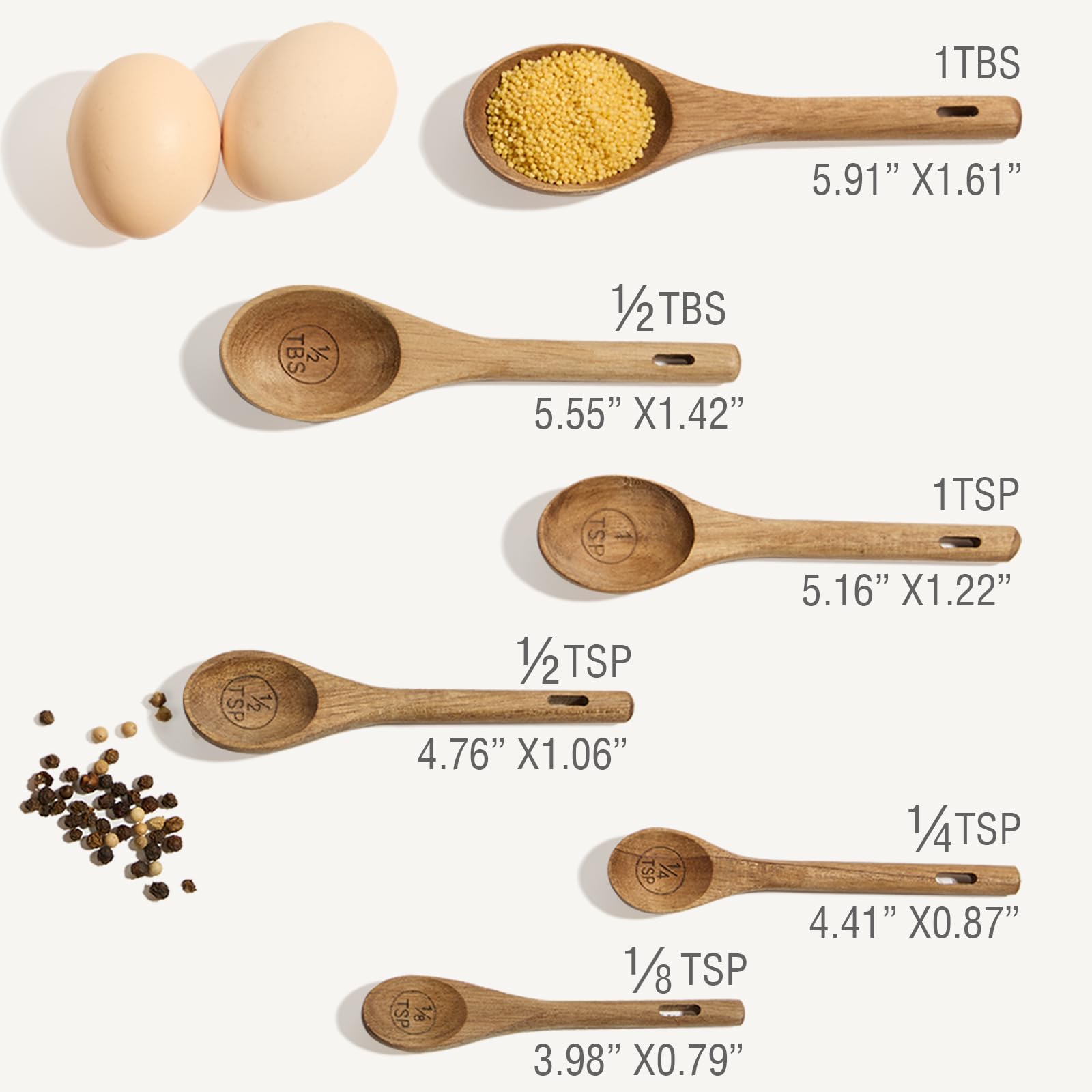 Esie Houzie, cucharadita de acacia con grabado legible para recetas