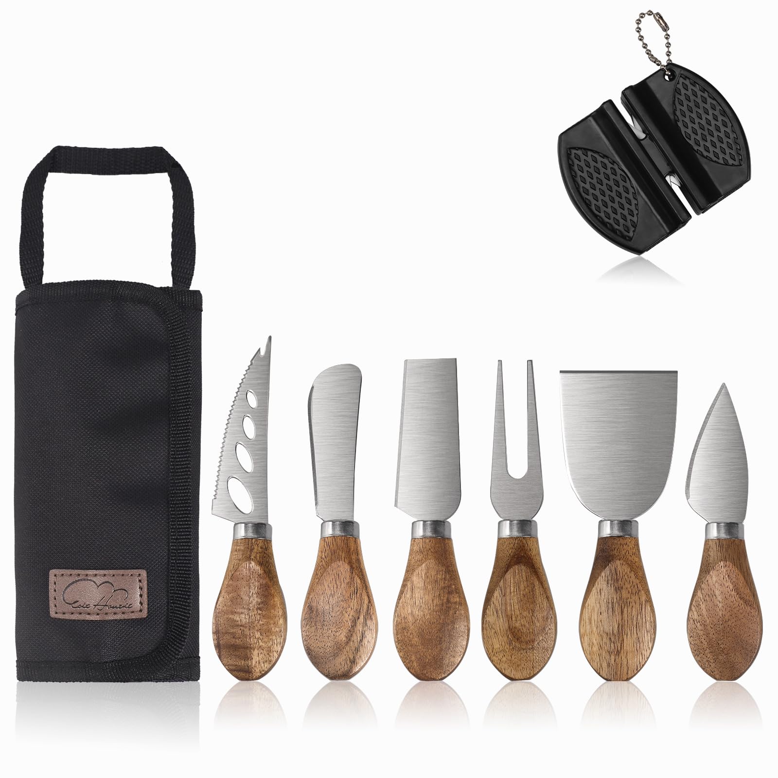 Esie Houzie juego de 6 cuchillos para queso con mango de acacia para servir