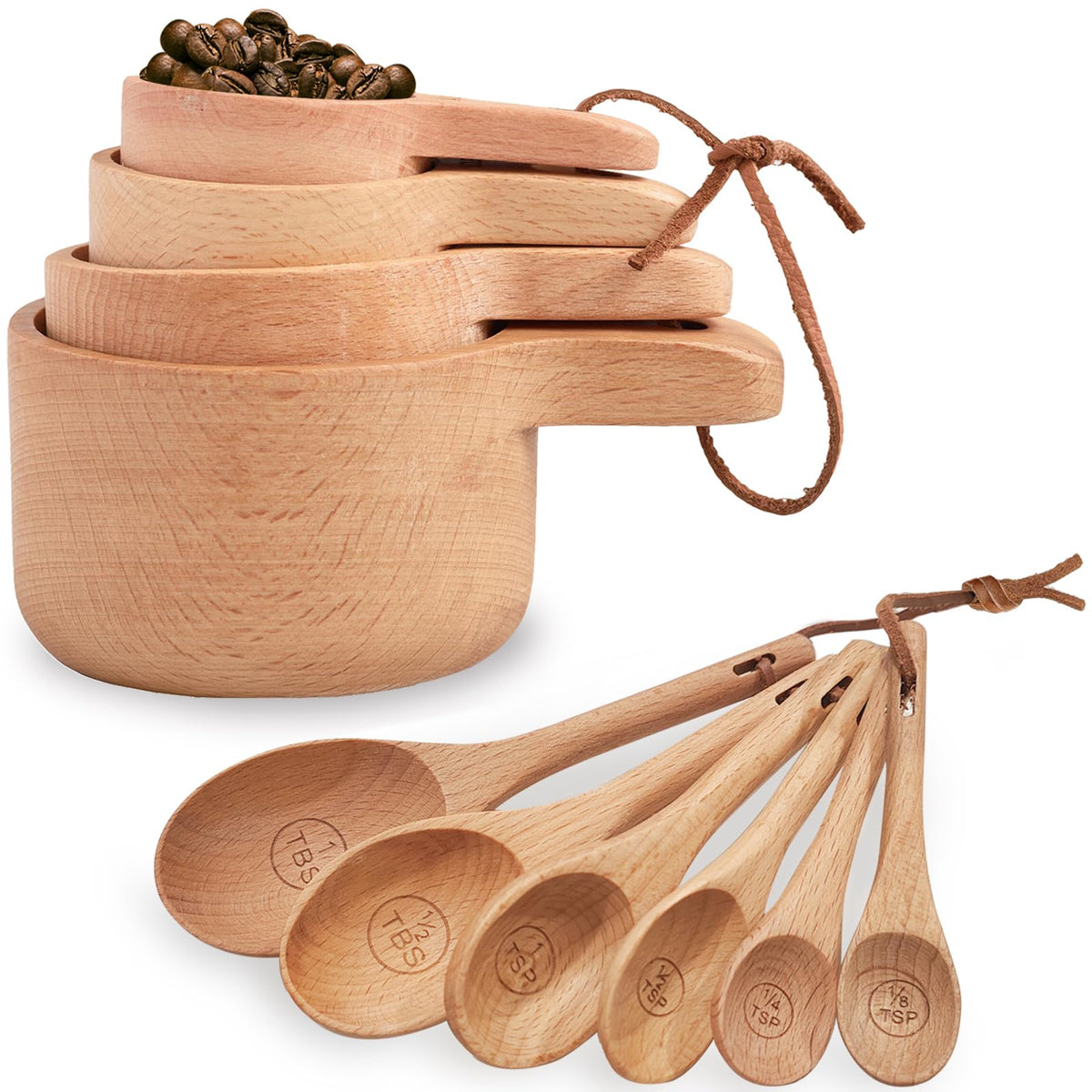 Esie Houzie: juego de medidores de madera con acabado natural para repostería precisa.