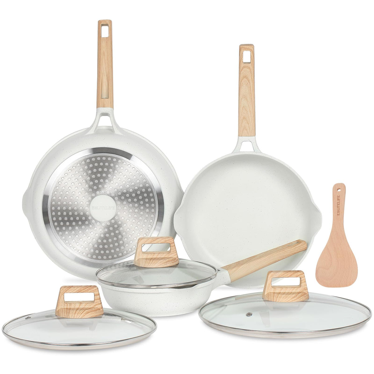 ESLITE LIFE: juego de sartenes antiadherentes con tapas para cocinar con menos aceite