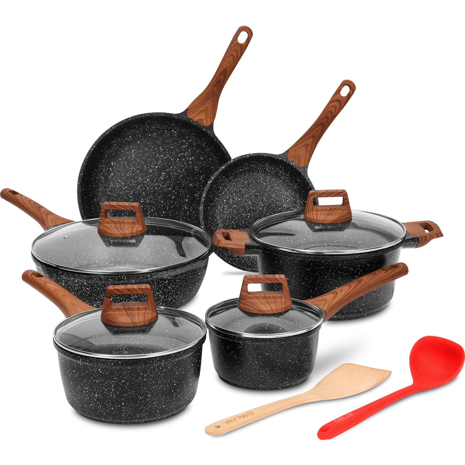 ESLITE LIFE olla 1,5 qt con tapa, antiadherente de granito para cocinar con menos aceite