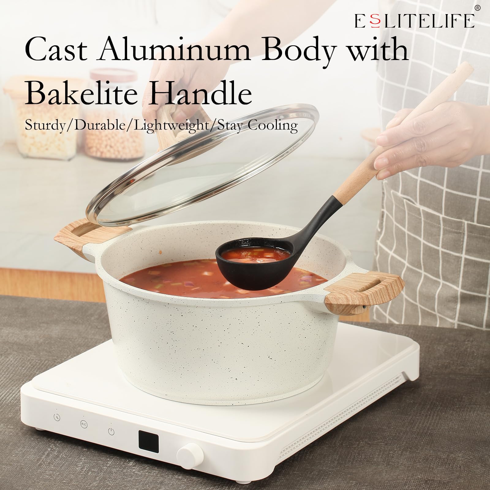 Mango de bakelita ergonómico de ESLITE LIFE para un manejo cómodo.
