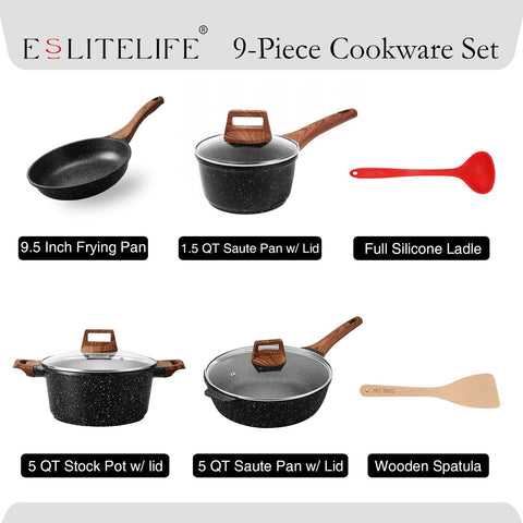 Sartén ESLITE LIFE de 9,5 pulgadas antiadherente con granito para salteados fáciles.