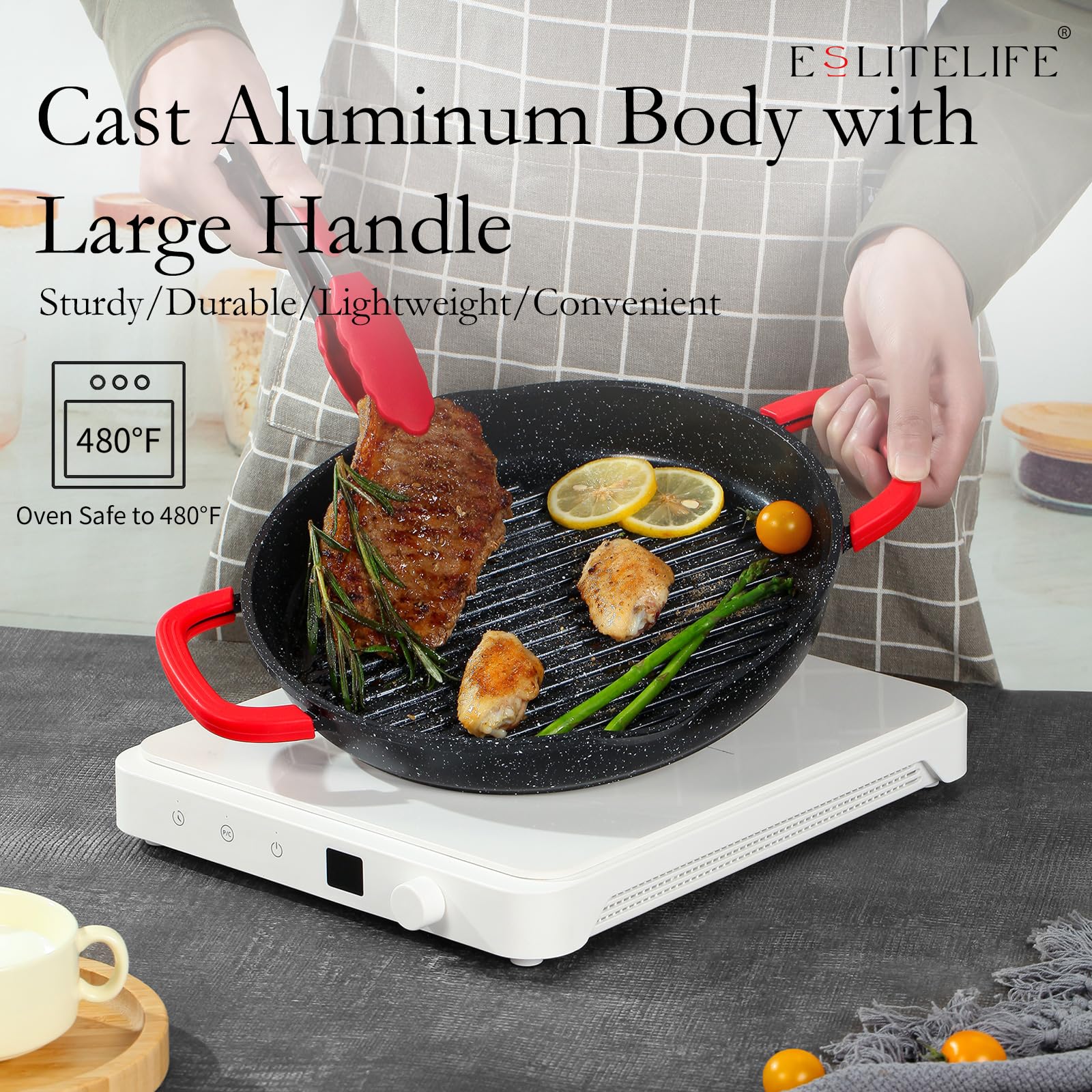 ESLITE LIFE sarten-grill-mango-bakelita-resistente-al-calor: mango cómodo y seguro durante la cocción.