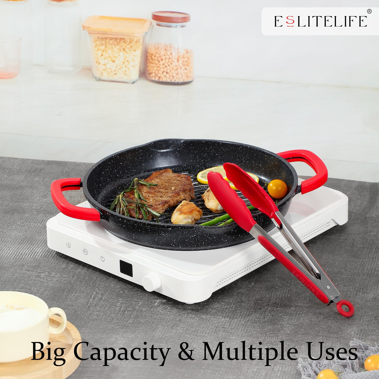 ESLITE LIFE sarten-grill-revestimiento-granito-antiadherente: cocina más saludable con menos aceite.