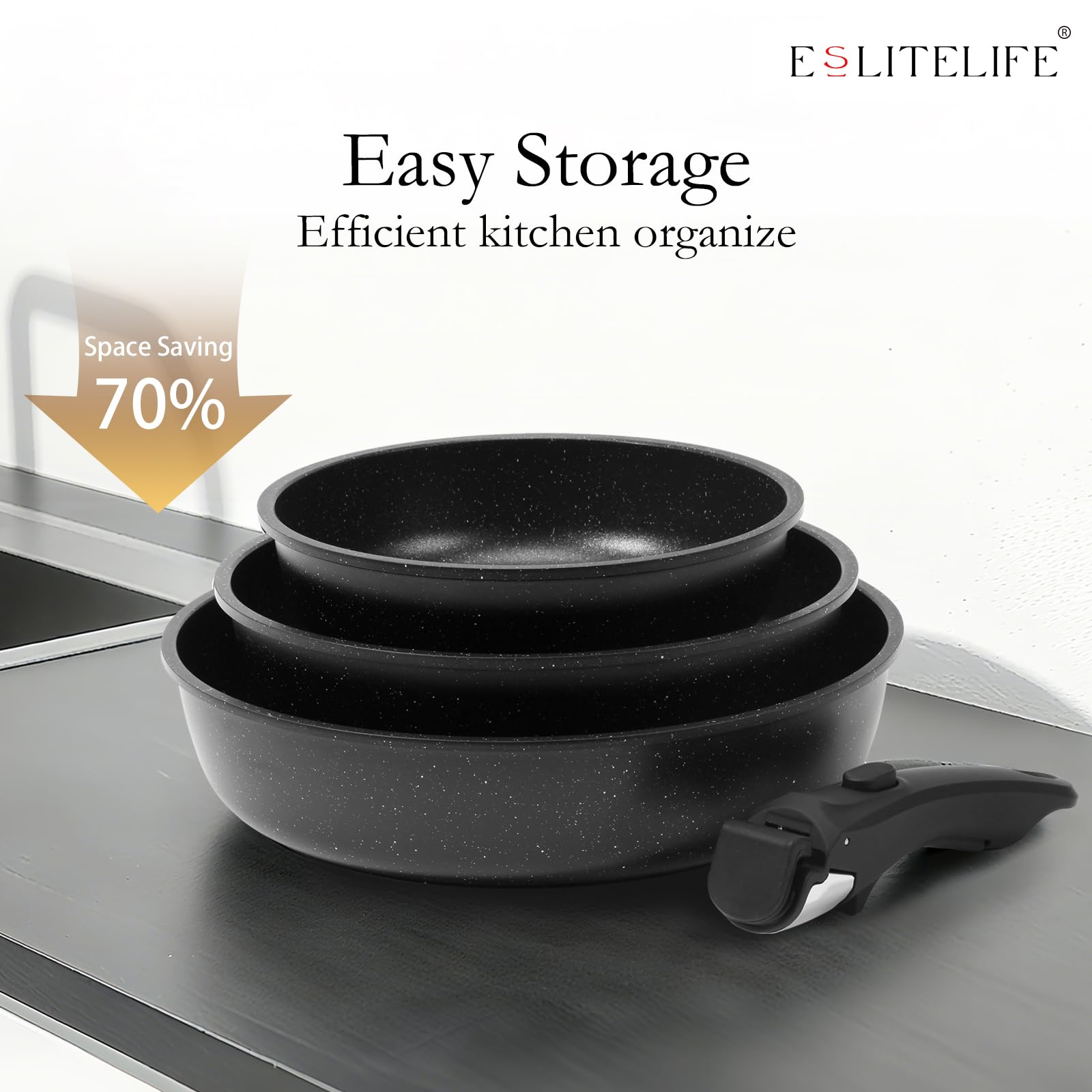 ESLITE LIFE mango desmontable apto para horno y transferencia segura.