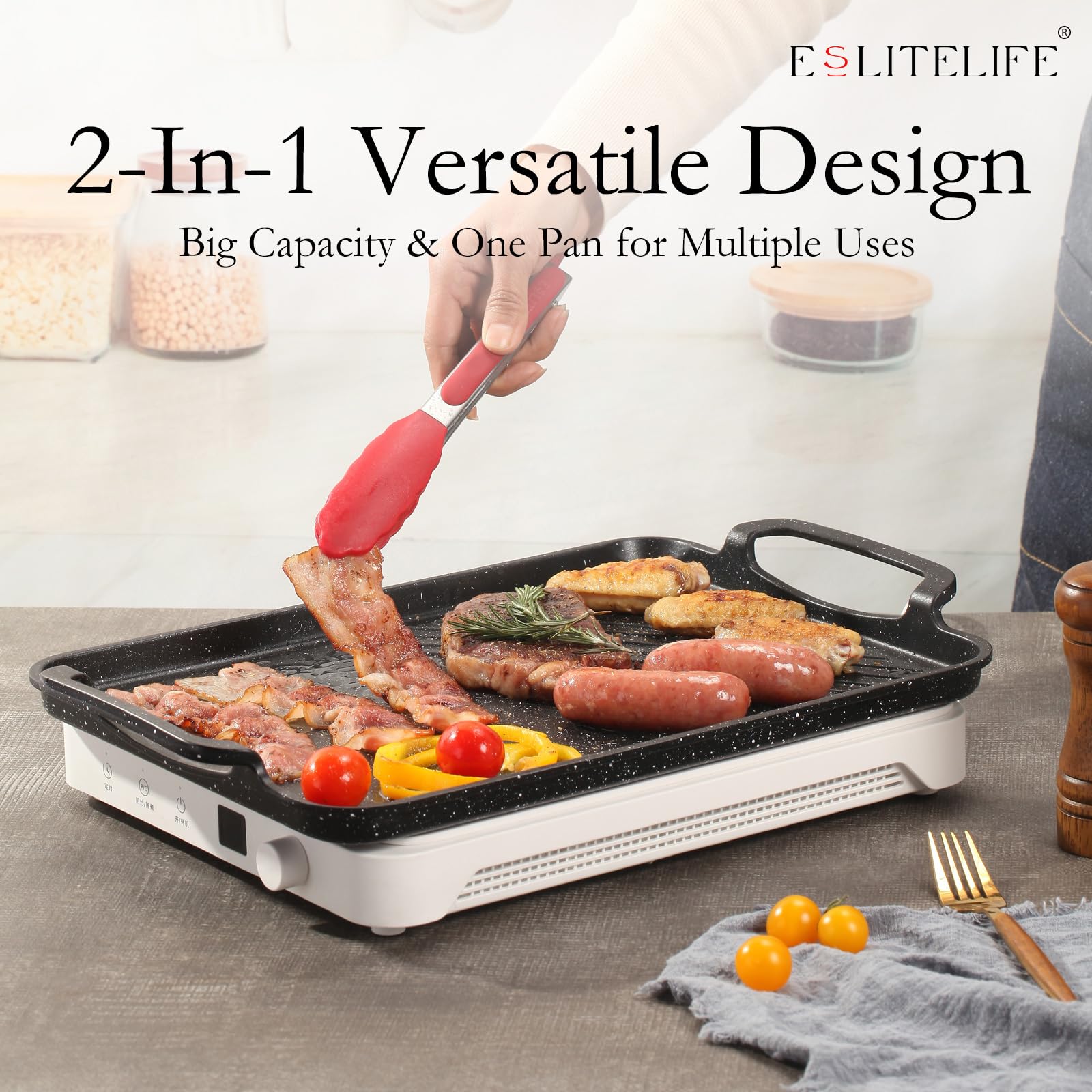 ESLITE LIFE Sarten Parrilla base magnetizada para induccion y calentamiento rapido.