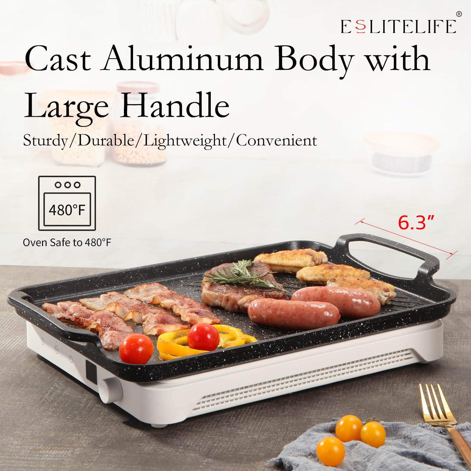 ESLITE LIFE Sarten Parrilla compatible con estufas: induccion, gas y ceramica.