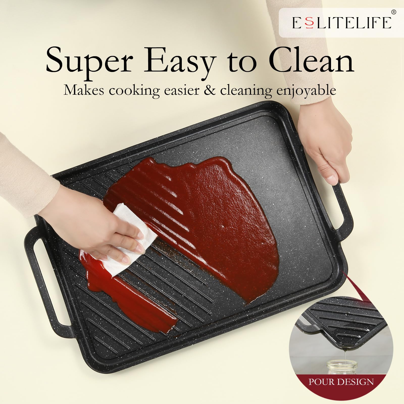 ESLITE LIFE Sarten Parrilla limpieza facil y duradera tras cada uso.