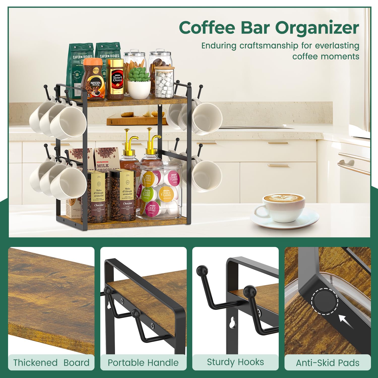 EsLuker.ly ganchos para 12 accesorios que optimizan la barra de café