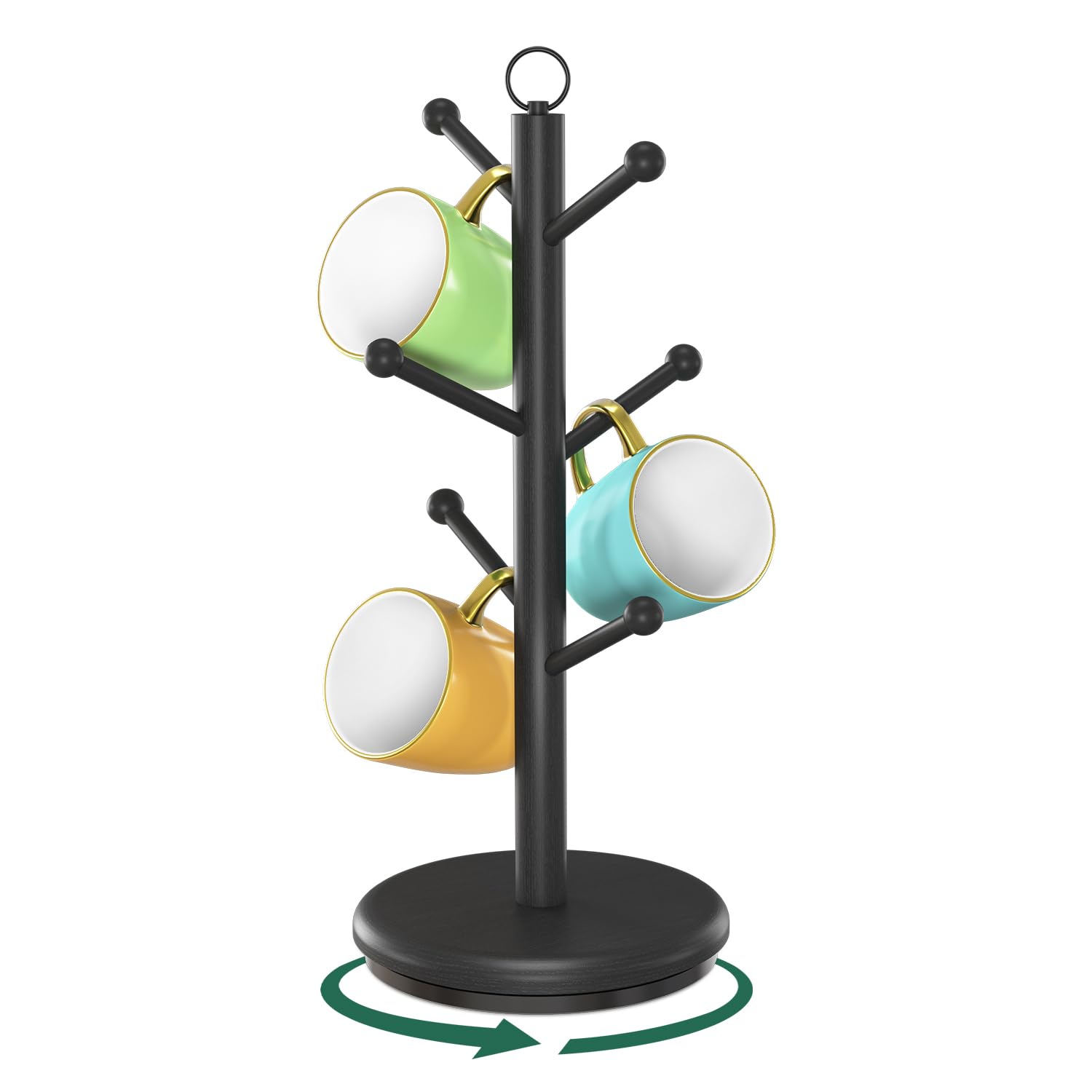 EsLuker.ly Arbol porta-tazas bambu con giro 360° para organizar tazas grandes