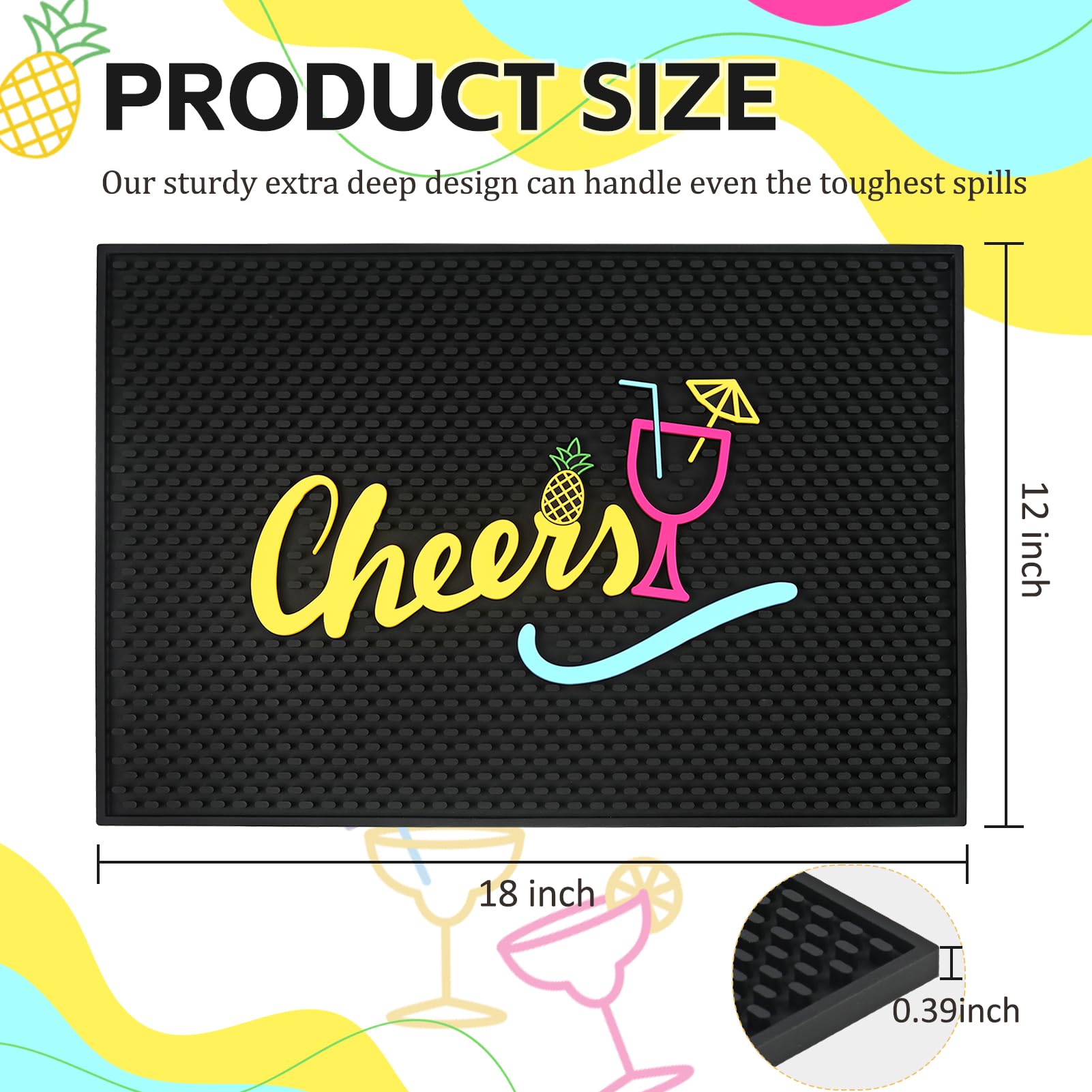 Esmorah Cheers bar mat dimensión 45x30 cm para uso versátil.