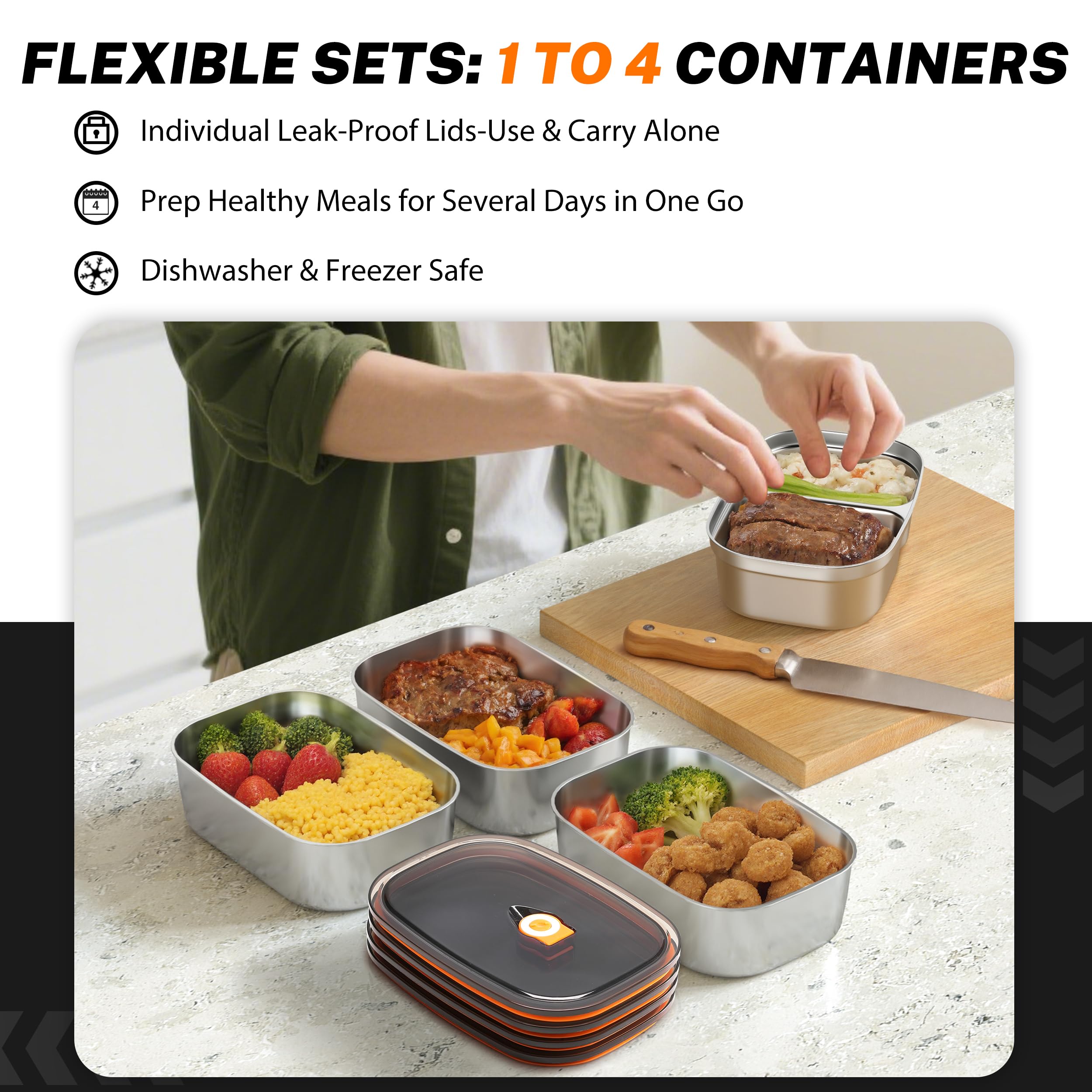 Conjunto de 4 contenedores 1,5 L para comidas separadas