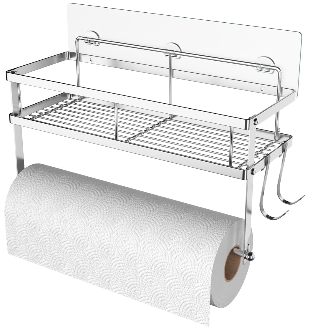 ESOW portarrollos con estante adhesivo 2 en 1 para cocina, ahorro de espacio