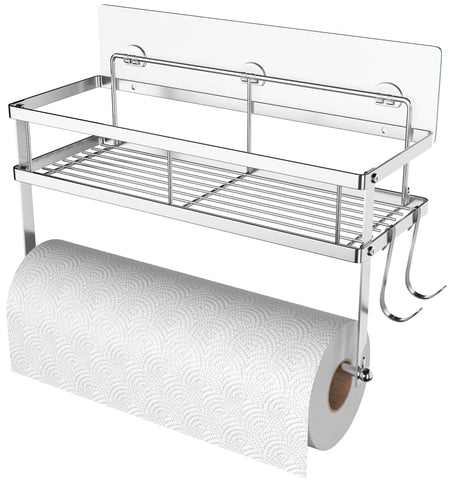 ESOW portarrollos con estante adhesivo 2 en 1 para cocina, ahorro de espacio