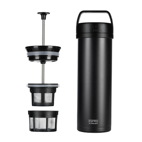 Espro P0 prensa francesa para viaje, café aromático en ruta.
