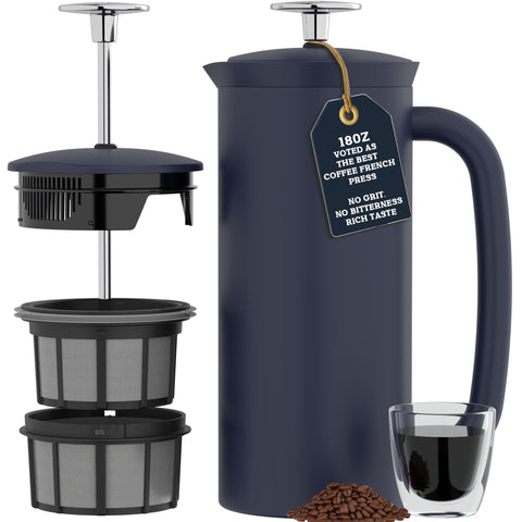 ESPRO P7: vista externa, prensa francesa de acero 304 para café suave sin posos