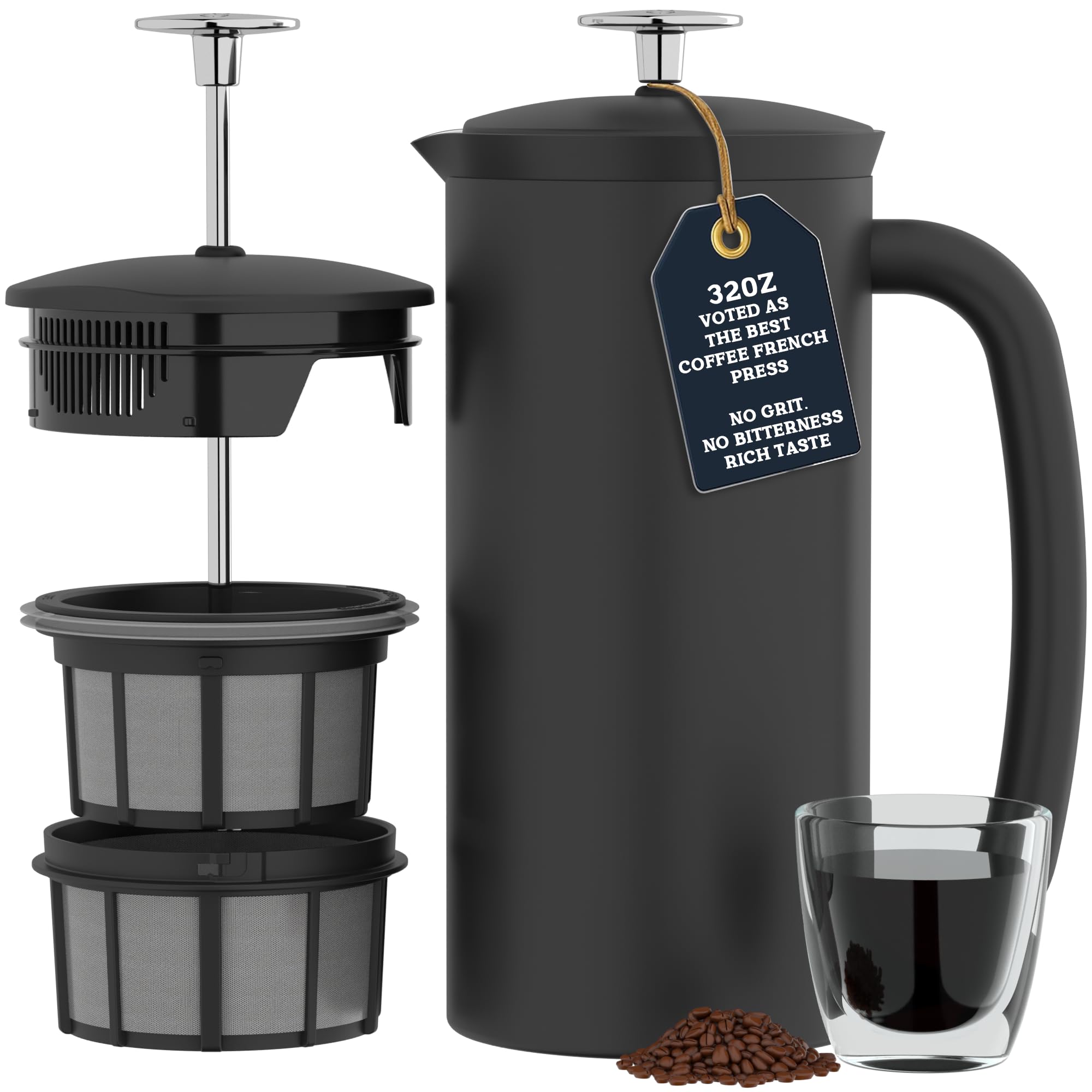 ESPRO P7 prensa francesa de acero inoxidable con cuerpo mate, ideal para café suave.