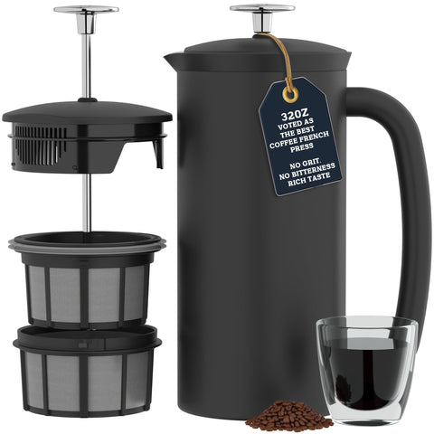ESPRO P7 prensa francesa de acero inoxidable con cuerpo mate, ideal para café suave.
