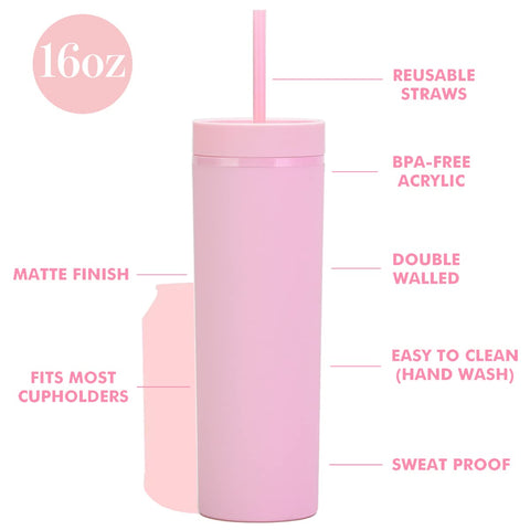 Essasea vaso skinny 16oz con pajilla, práctico para llevar batidos.