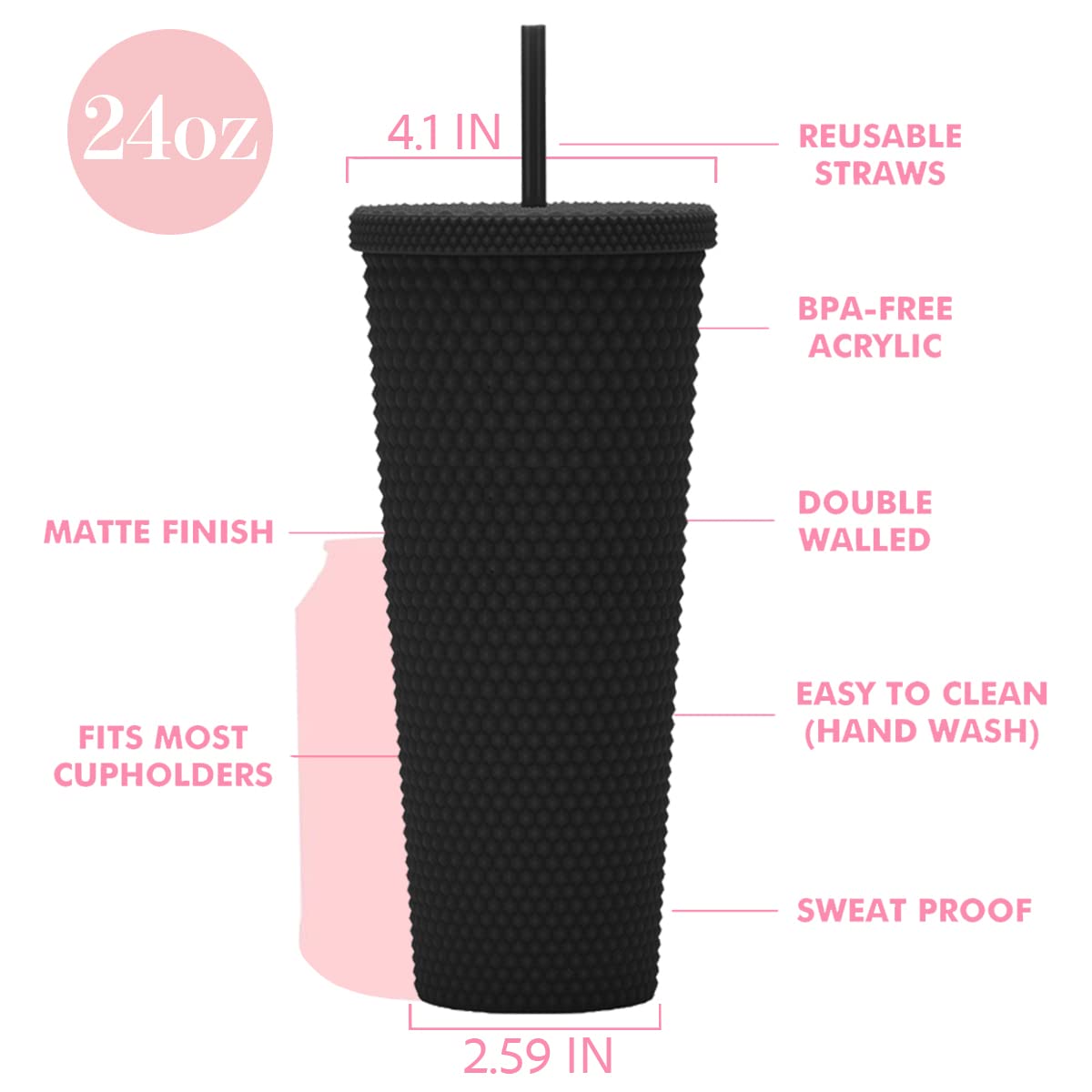 Essasea tumbler doble pared aislante con paja, mantiene la bebida a temperatura.