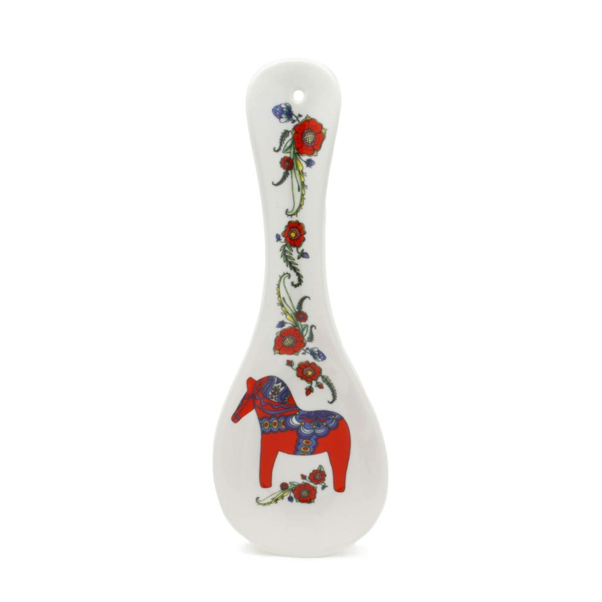 Essence of Europe Gifts porta cucharas cerámica con Dala Horse, diseño decorativo y práctico.