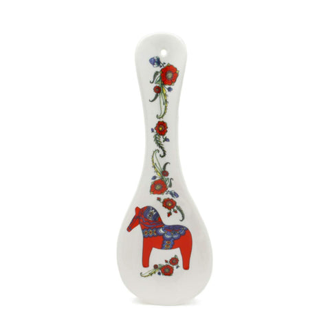 Essence of Europe Gifts porta cucharas cerámica con Dala Horse, diseño decorativo y práctico.