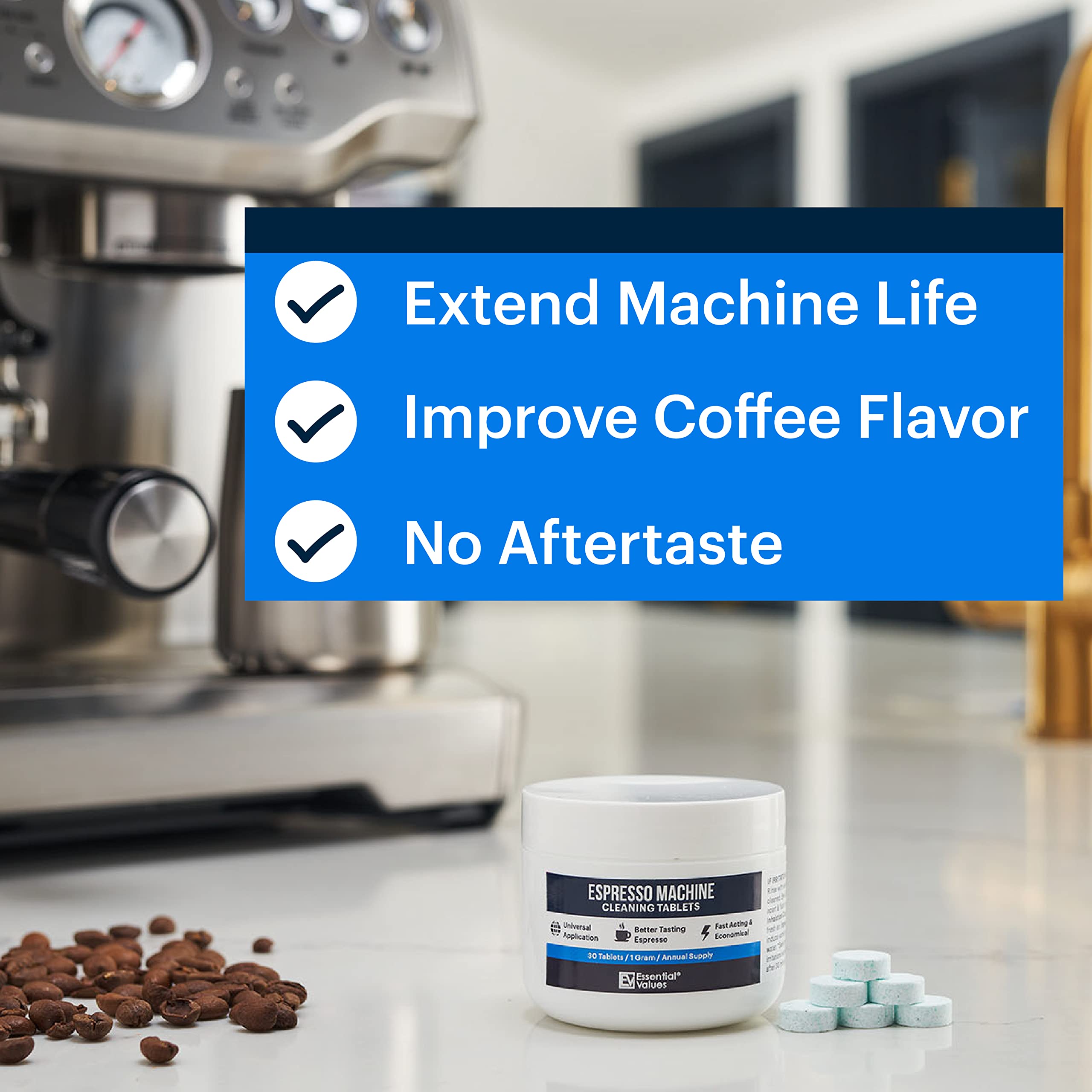 Descalcificador Essential Values para espresso Breville Barista Express, mejora el flujo de agua.