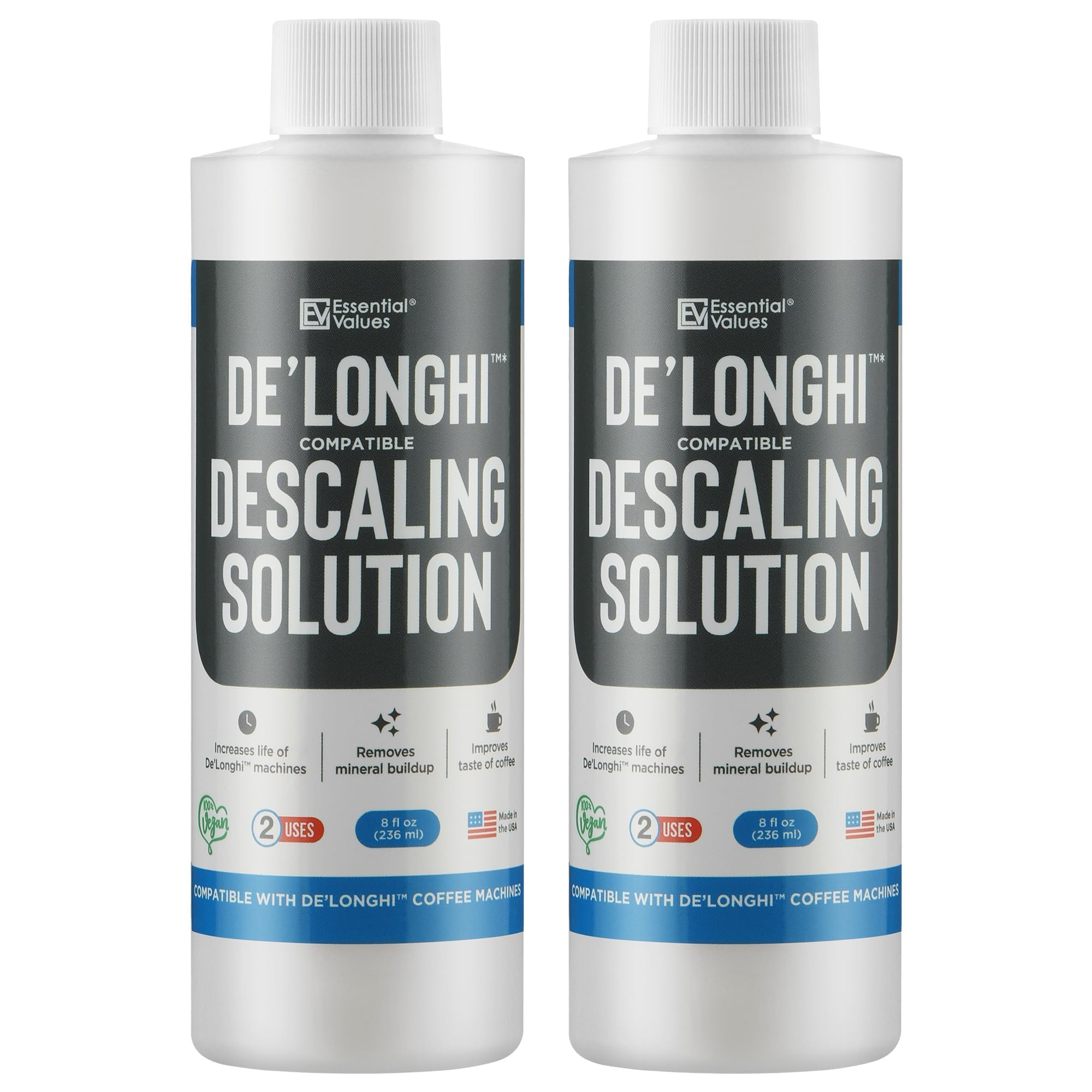 Desincrustante Essential Values De'Longhi en botella de 8 oz para limpieza profunda de cafetera