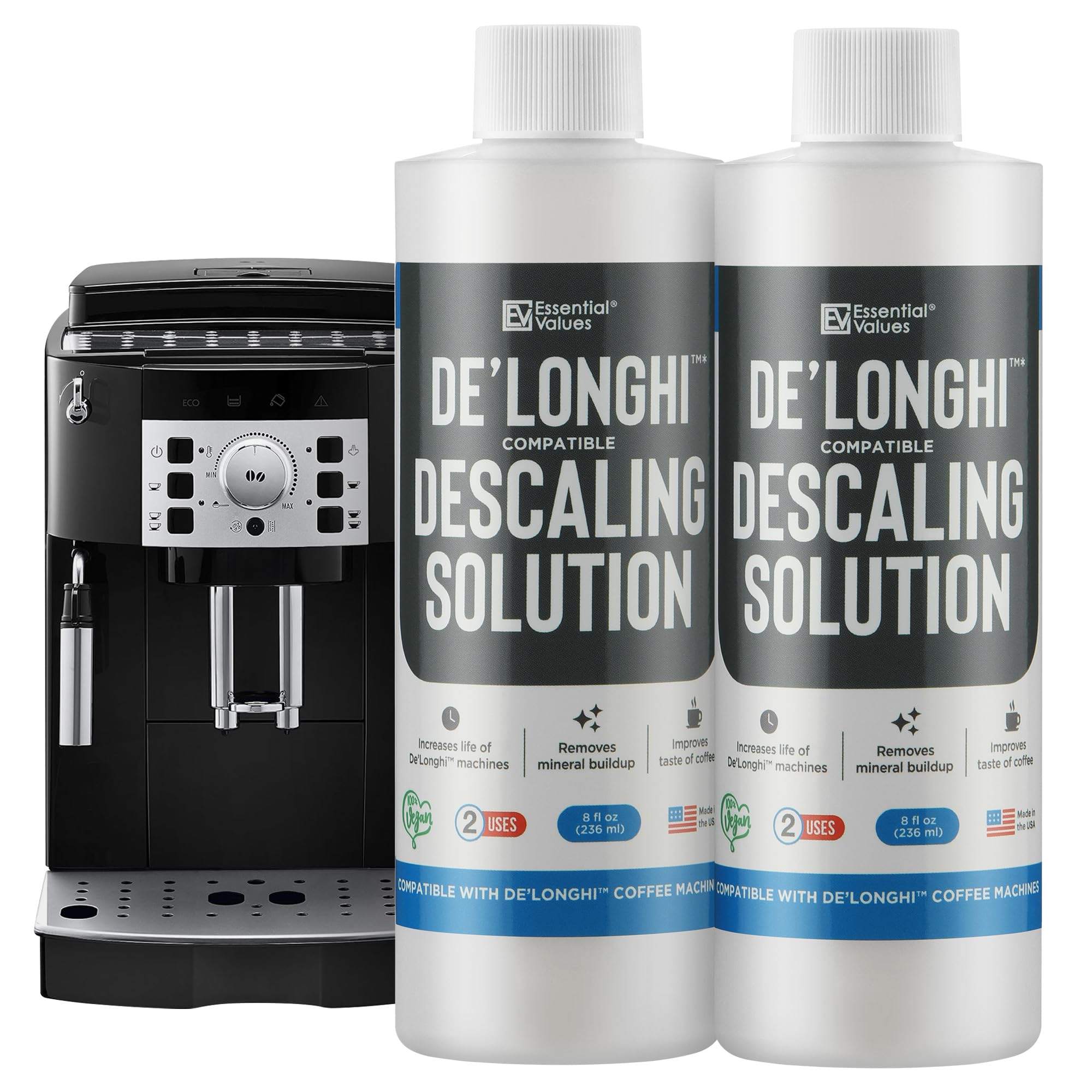Desincrustante Essential Values De'Longhi, paquete 2x8 oz para mantenimiento regular