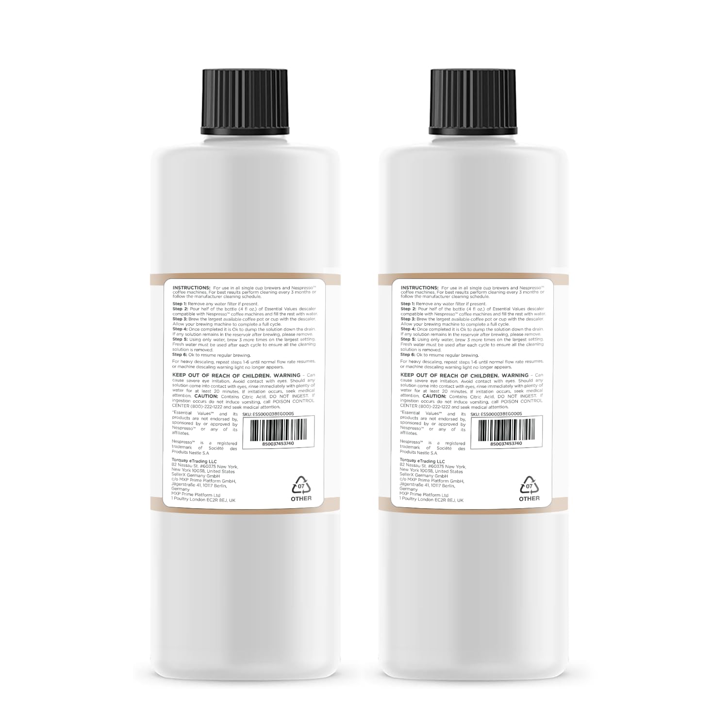 Essential Values desincrustante para Nespresso, juego de dos botellas para mantenimiento regular