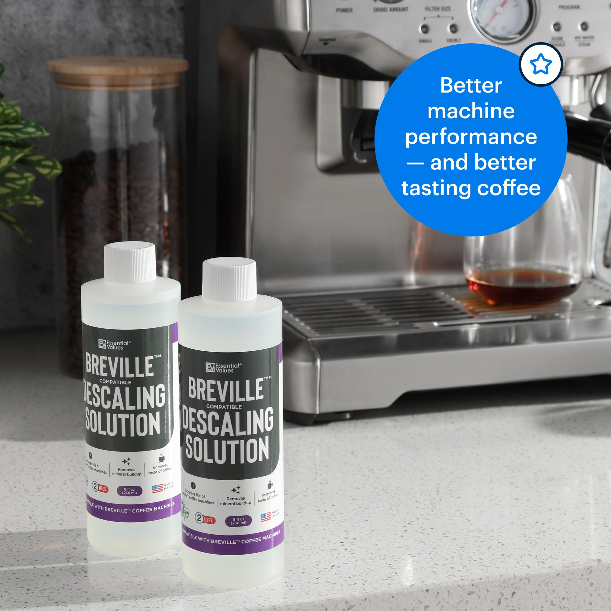 Essential Values desincrustante Breville, envase de 8 onzas para mantenimiento regular.