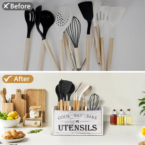Essovee diseño rústico facilita clasificar utensilios en la cocina.