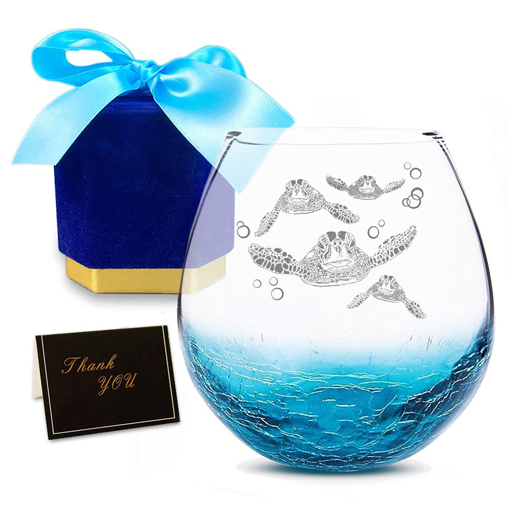 Etchpress copa de vino con tortugas marinas grabadas, 18 oz, diseño duradero.