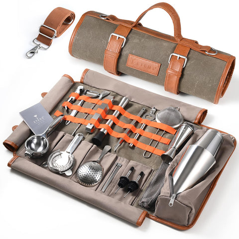 Etens kit de bartender de viaje con bolsa encerada, resistente para transportar herramientas con estilo