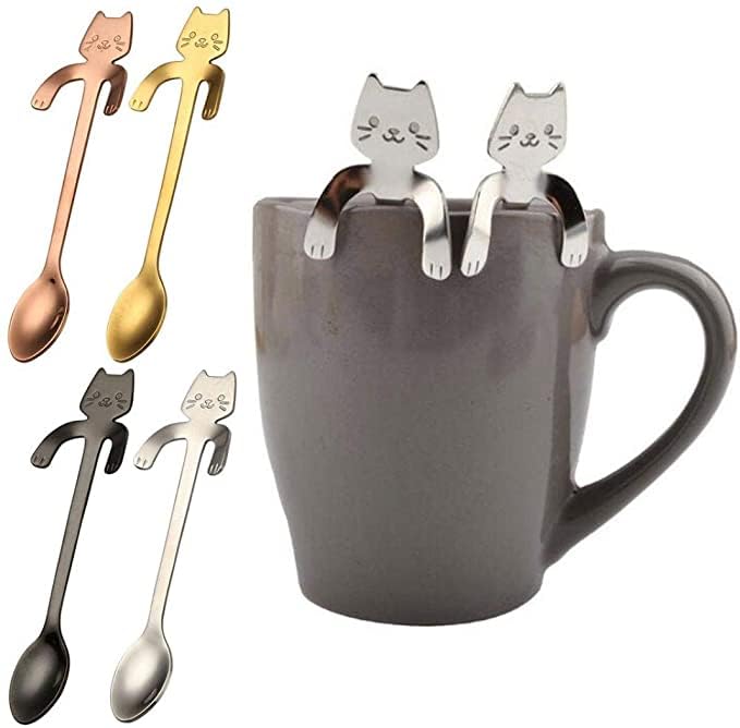 Cucharita mini gato de acero inoxidable incluida para servir.