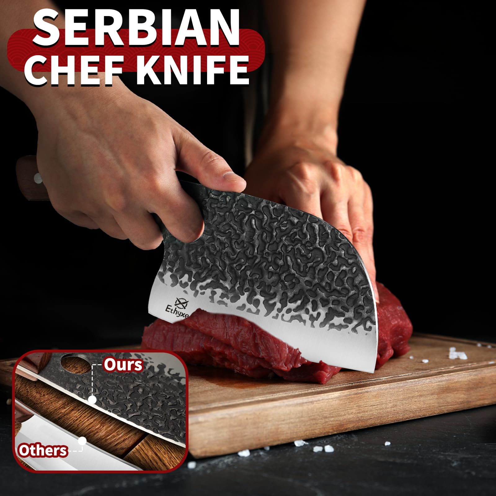 Ethyxe: cuchillo chef serbio forjado a mano con equilibrio
