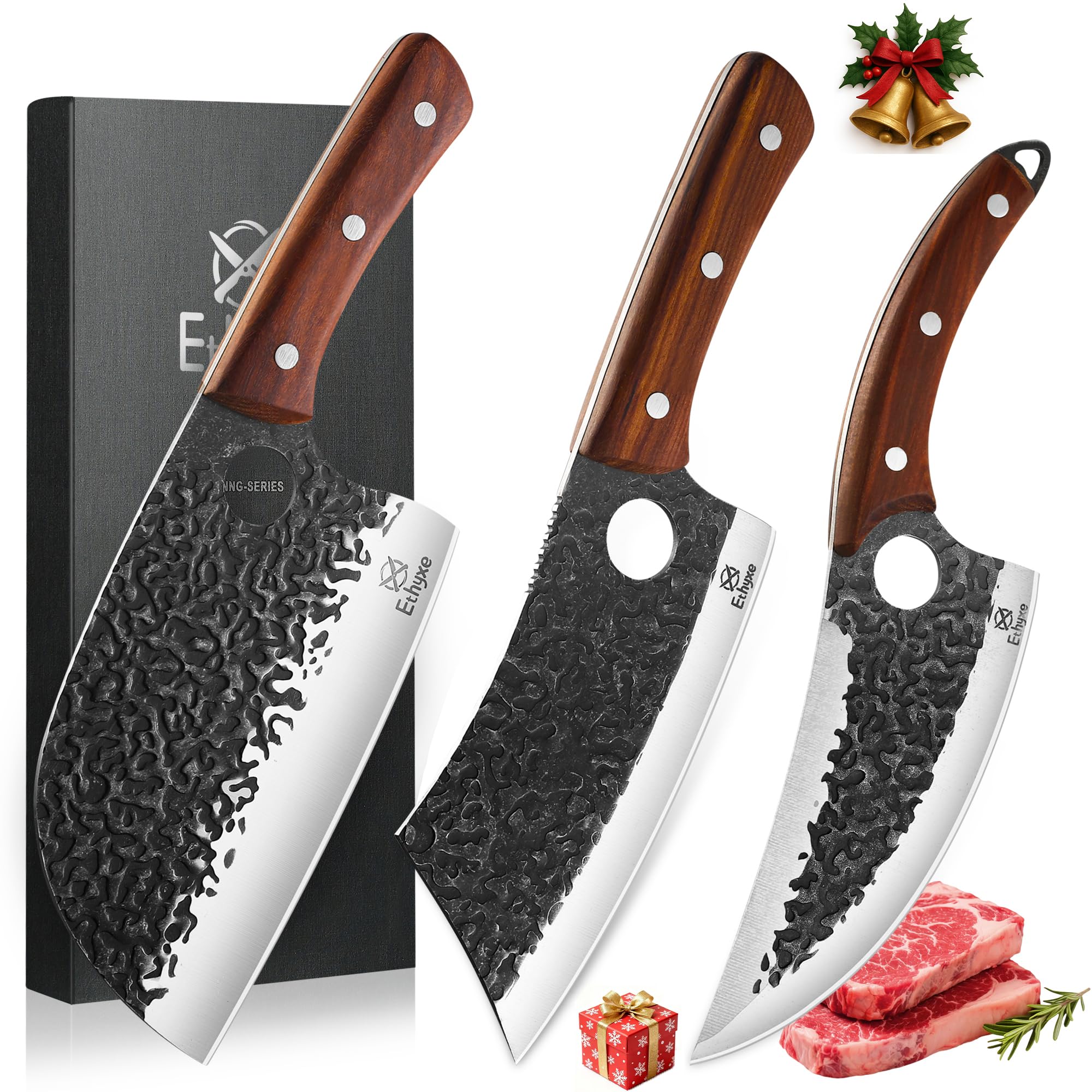 Ethyxe: juego de cuchillos 3 piezas para cortes precisos de carne