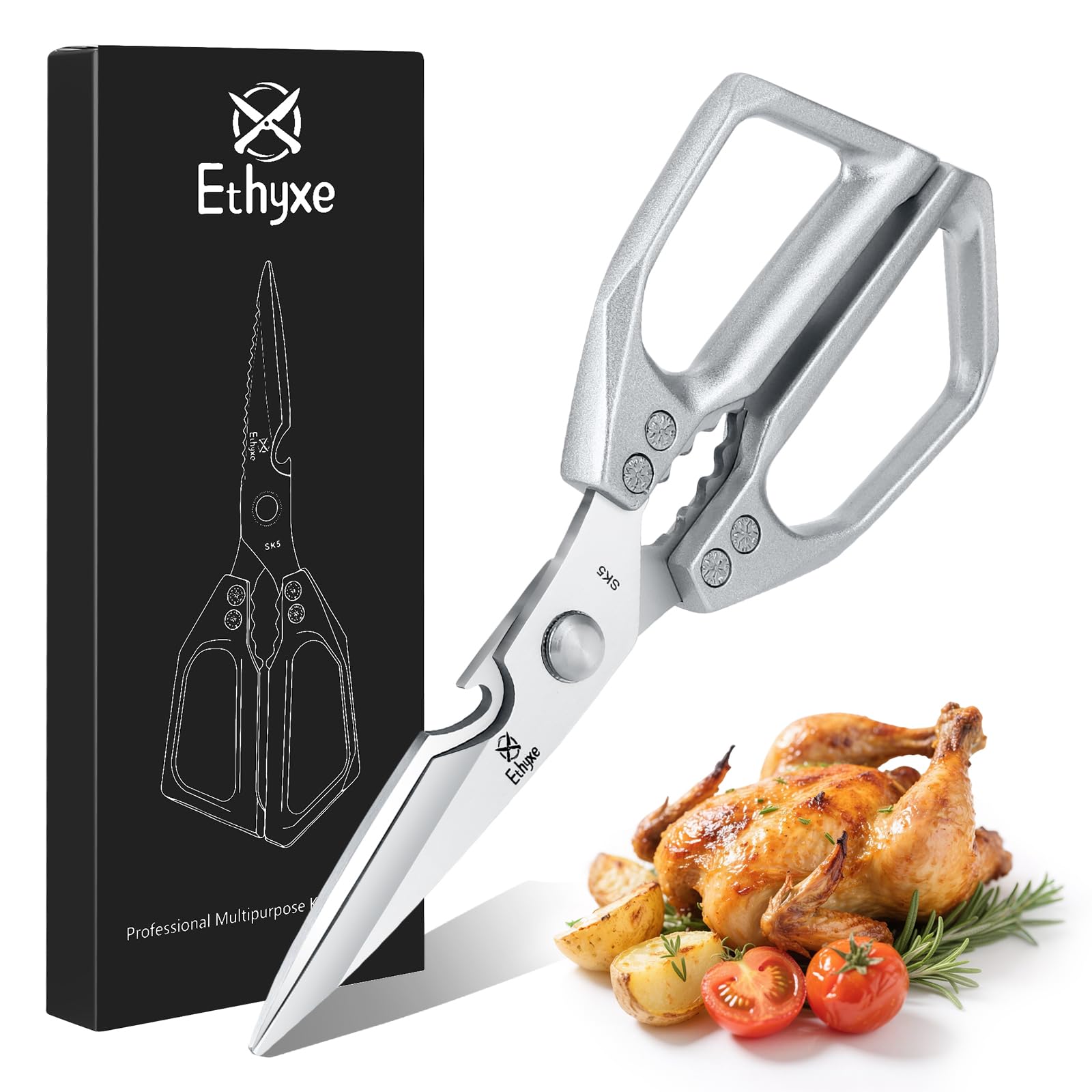 Tijeras Ethyxe para cocina todo usos pollo: precisión en el corte del pollo