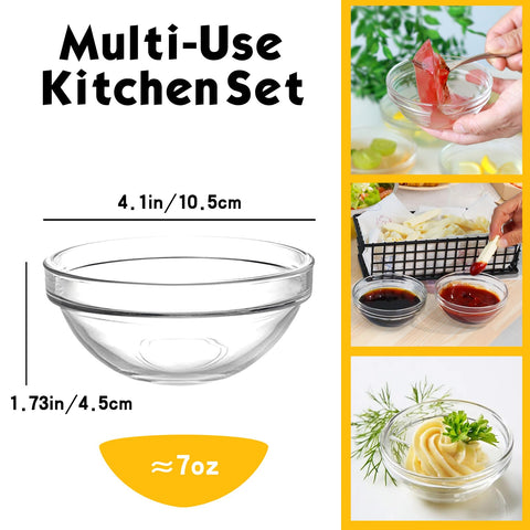 Etolies cuencos mini de vidrio claros para condimentos y salsas.