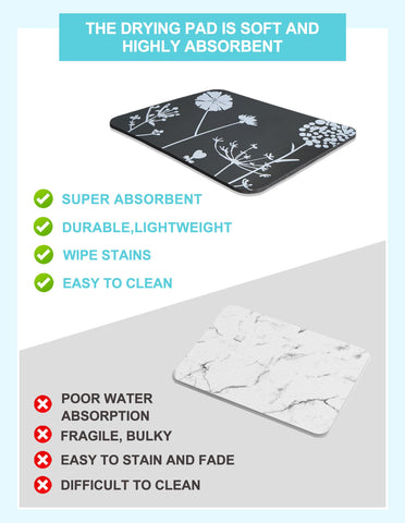 Tapete absorbente de microfibra Etomiel, seca rápidamente platos y vasos.