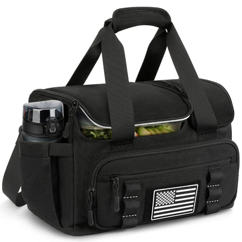 ETRONIK bolsa de almuerzo táctica 15L, vista lateral mostrando capacidad para tres comidas y snacks