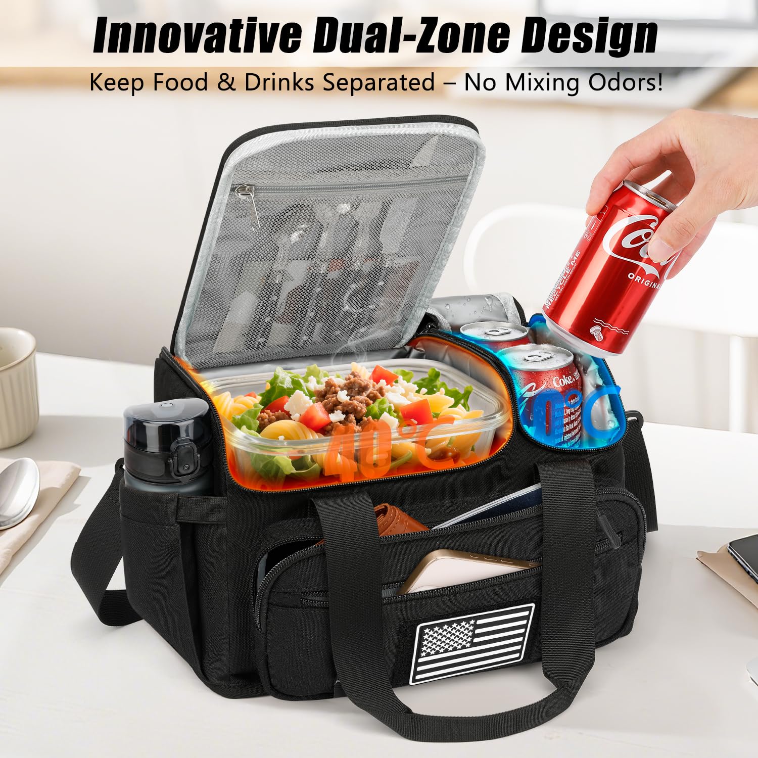 ETRONIK bolsa con compartimentos duales, separación caliente/frío para la comida