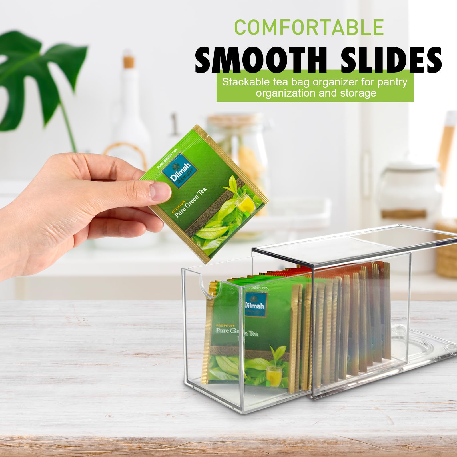 Ettrick organizador de té con diseño cristal transparente facilita ver las bolsas.