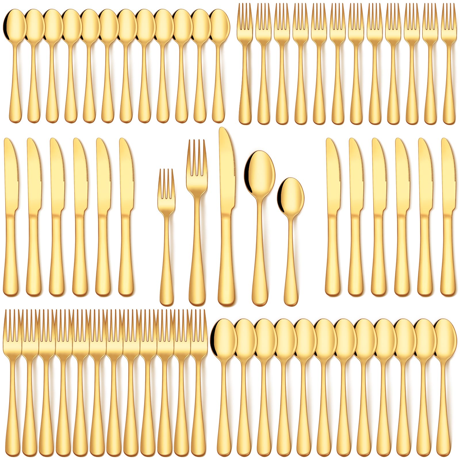EUIRIO 60 piezas, cubiertos dorados, juego completo para mesa diaria.
