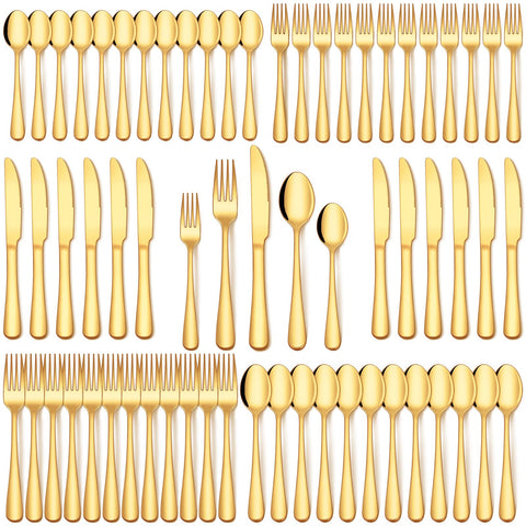 EUIRIO 60 piezas, cubiertos dorados, juego completo para mesa diaria.