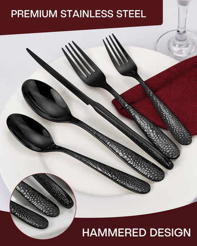 EUIRIO set cubiertos 40 piezas, diseño martillado que aporta presencia en cenas familiares.