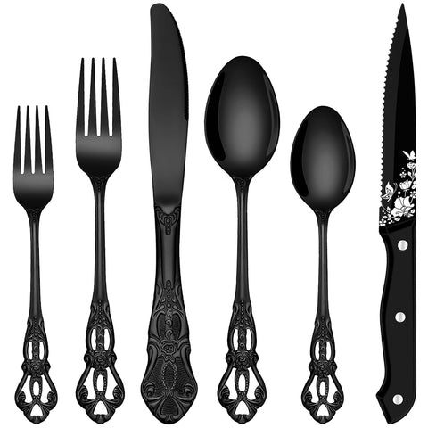 EUIRIO juego de cubiertos negro royal para 8 comensales, elegante y duradero.