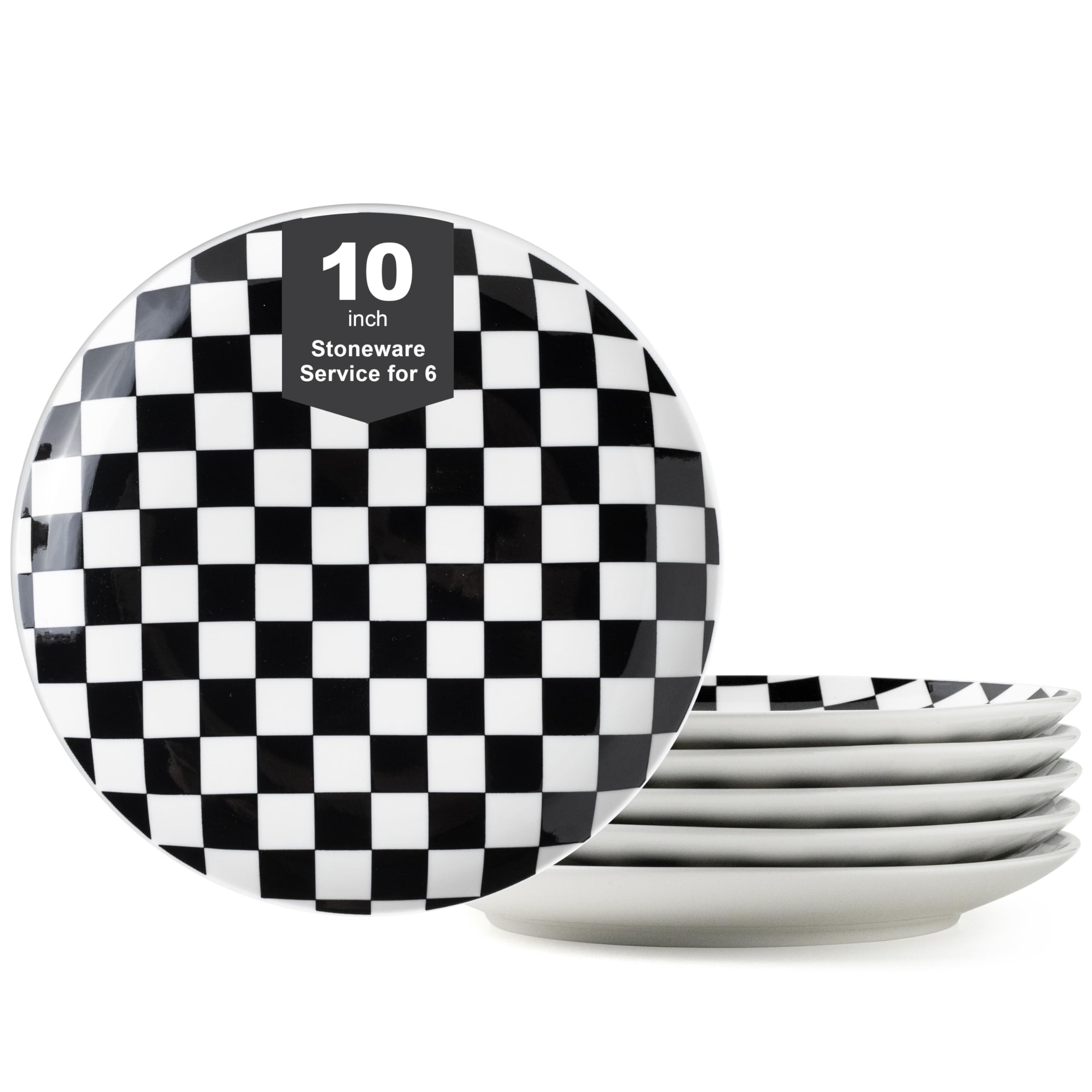 Platos Euisail para cena con diseño cuadriculado negro y blanco, ideal para comidas elegantes